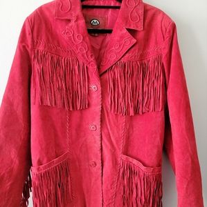 Marc Mattis Red Genuine Leather Fringe Jacket